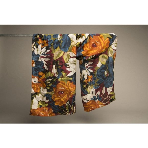 Vintage Floral Scarf Orange Blue Red White Accessories - Picture 3 of 3